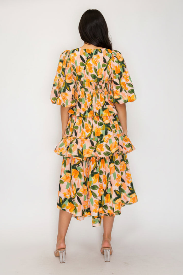 ROUND NECK RUFFLE MIDI DRESS SHD1036-D
