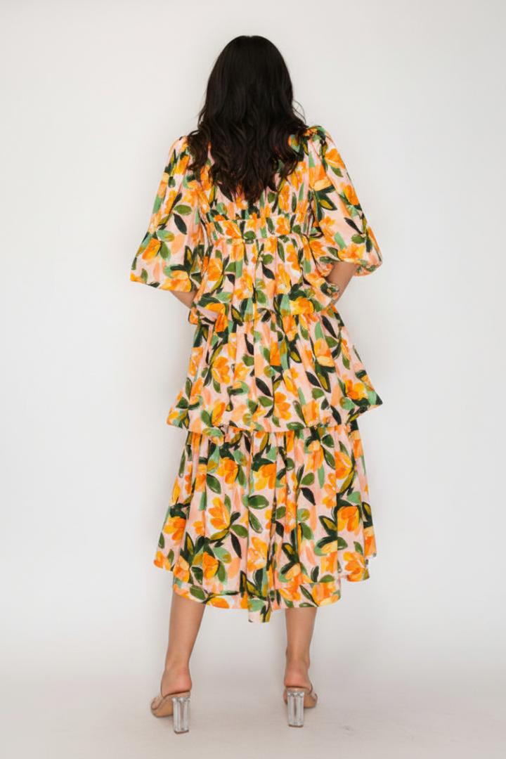 ROUND NECK RUFFLE MIDI DRESS SHD1036-D