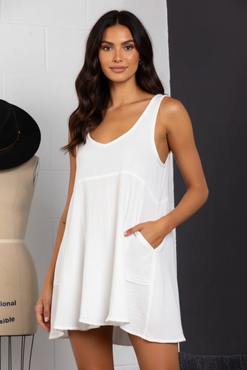 SLEEVELESS SIDE POCKET CAMI MINI DRESS-DC50732SA *
