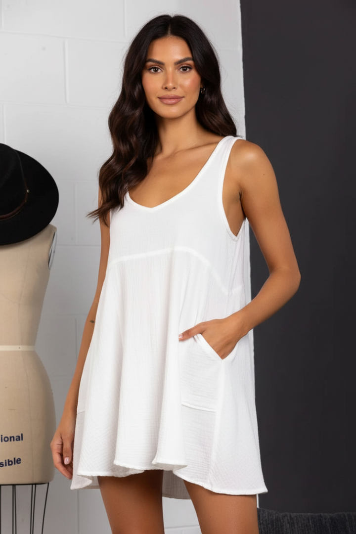 SLEEVELESS SIDE POCKET CAMI MINI DRESS-DC50732SA *