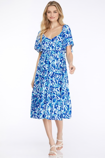 SWEETHART NECK TIERED BACK TIE DETAILD MIDI DRESS