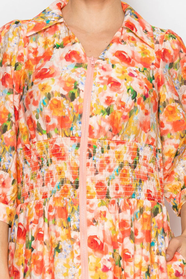 FLORAL MIDI DRESS DESIGNED WITH A COLLARED-SHD1030