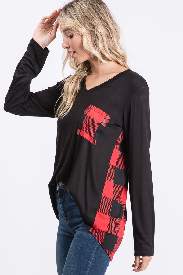 CHARCOAL SOLID & PLAID TOP HMST1792-15