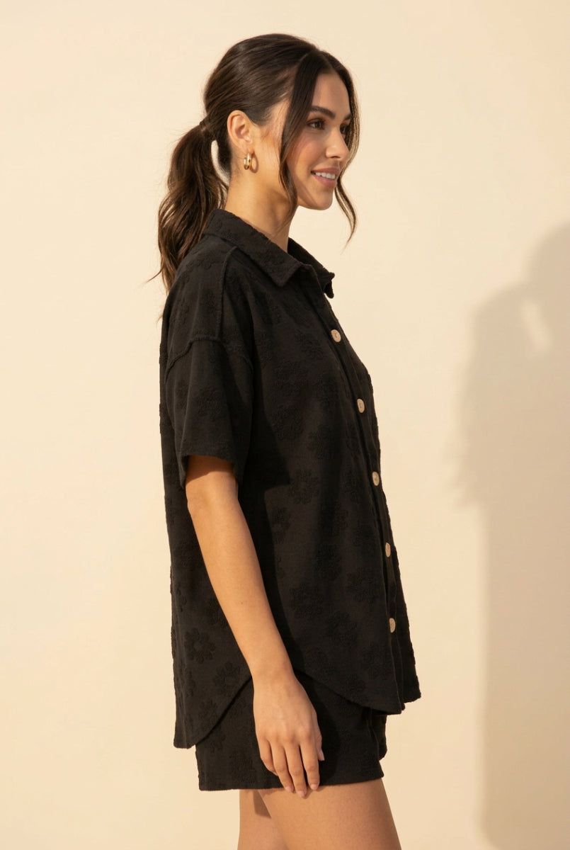 PLUS SIZE BUTTON DOWN SHORT SLEVE TOP HMET7805-12
