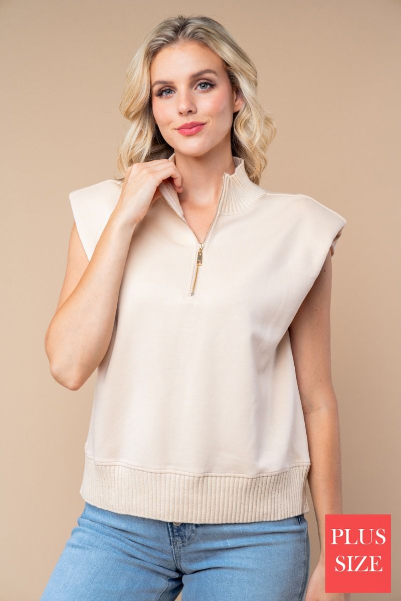 SLEEVELESS SOLID KNIT PLUS SIZE TOP