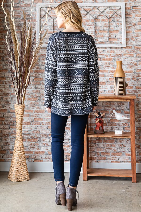 CHARCOAL GEOMETRIC PRINT TOP HMET6760-13