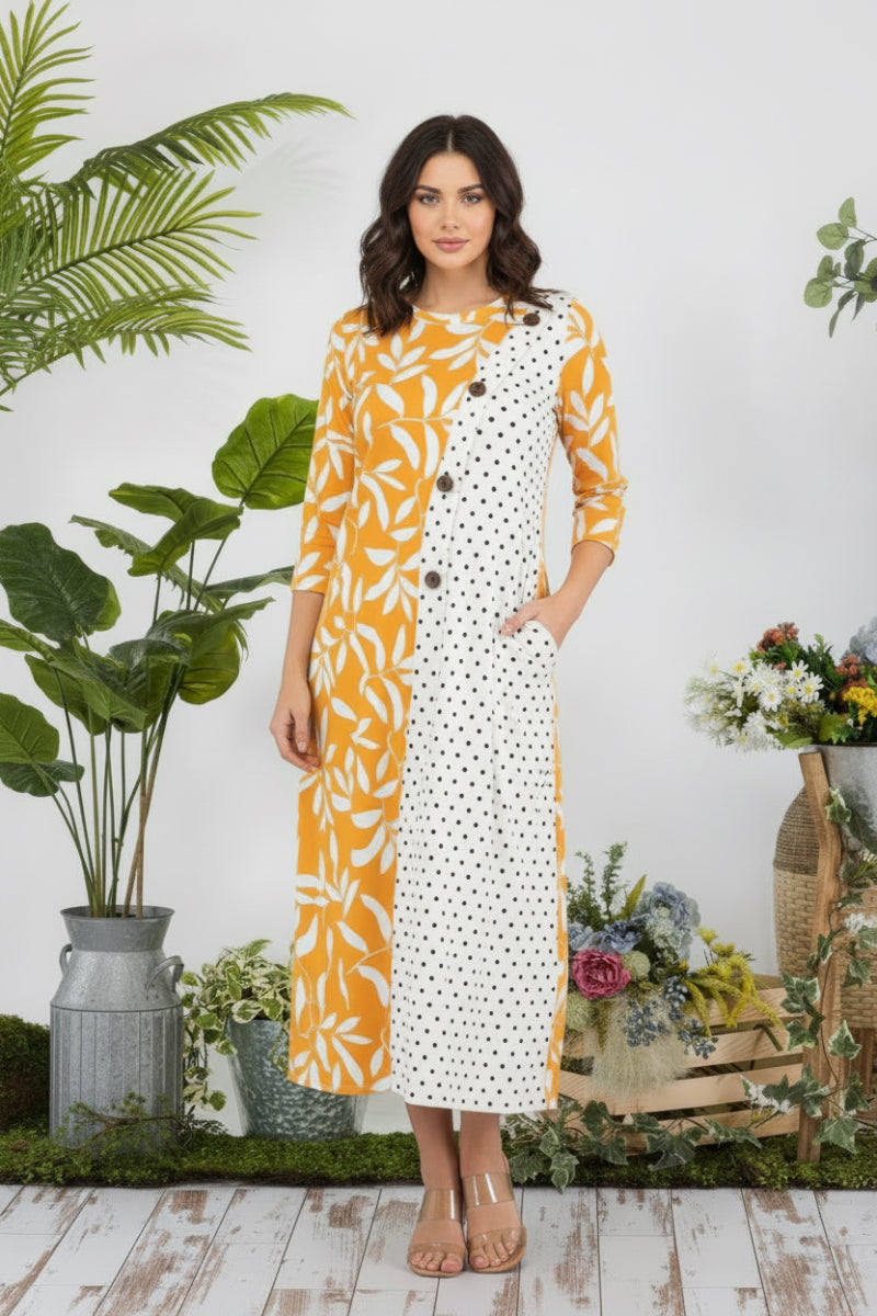 PLUS FLORAL AND POLKA DOT CONTRAST MIDI-DRESS-CLCD43837C