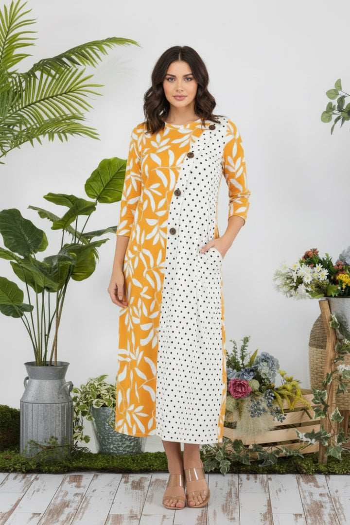 PLUS FLORAL AND POLKA DOT CONTRAST MIDI-DRESS-CLCD43837C