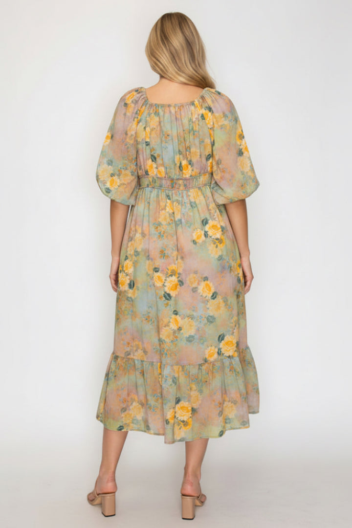 PLUS SIZE FLORAL MIDI DRESS WITH SQUARE NECK-SHD1027