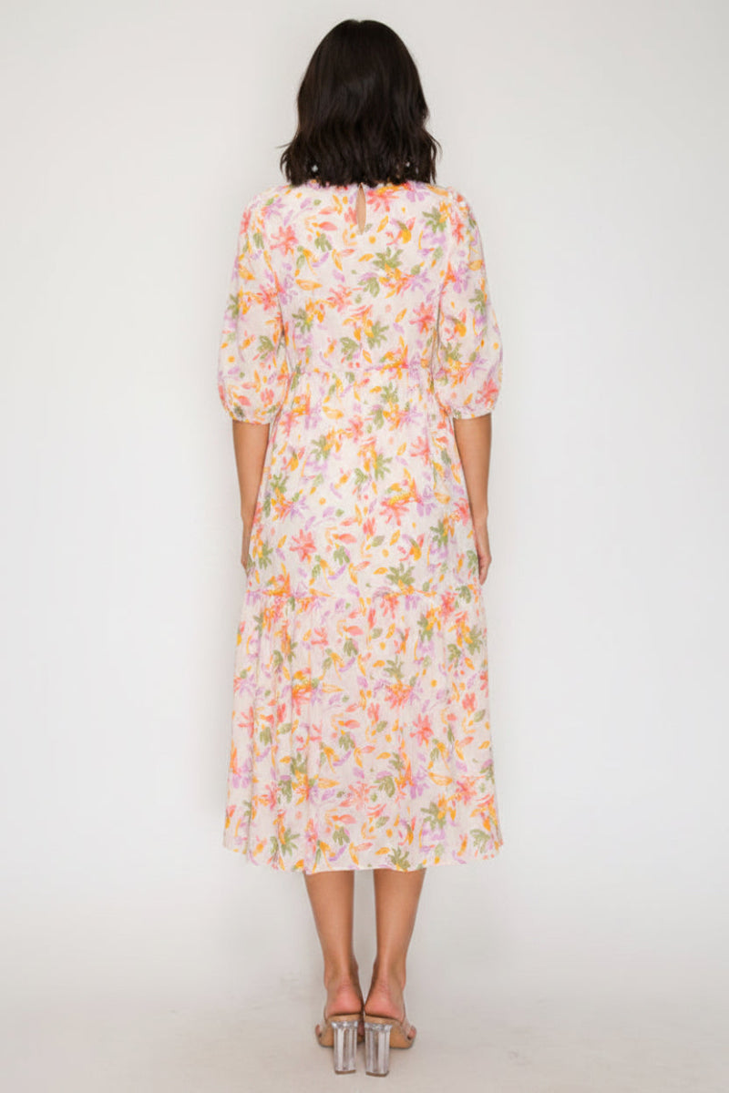 RELAXED FIT ROUND TIE NECK MIDI DRESS SHVL5994-G