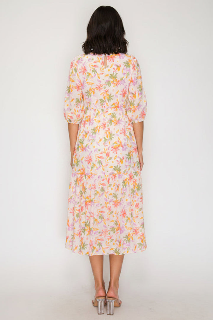 RELAXED FIT ROUND TIE NECK MIDI DRESS SHVL5994-G