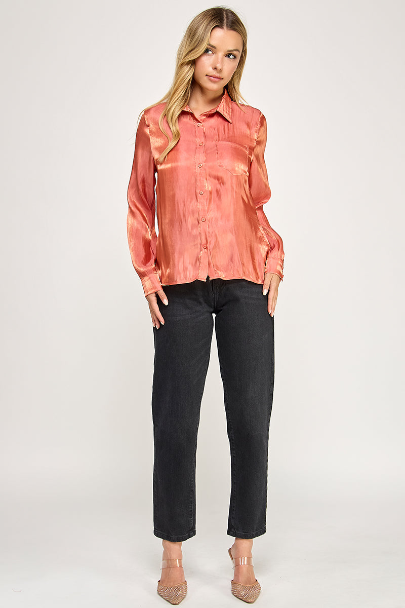 SHINY BUTTON DOWN BLOUSE