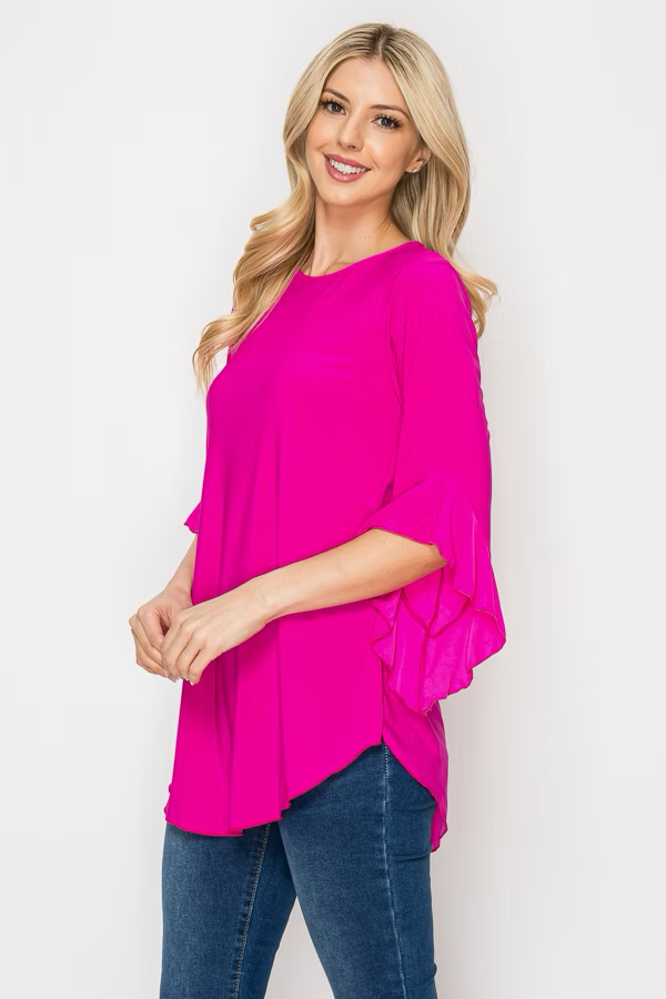 SOLID 3/4 BELL SLEEVES TUNIC TOP