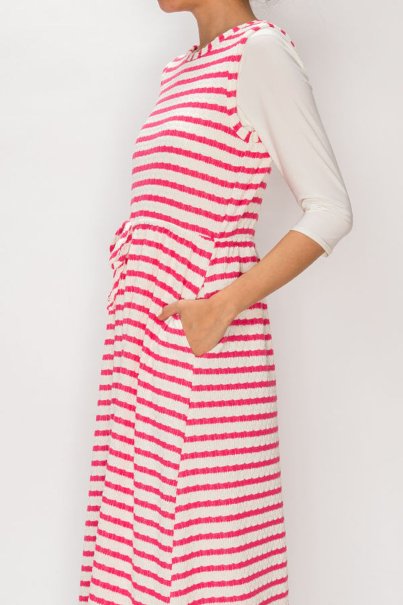 HORIZONTAL STRIPED MIDI JUMPER DRESS