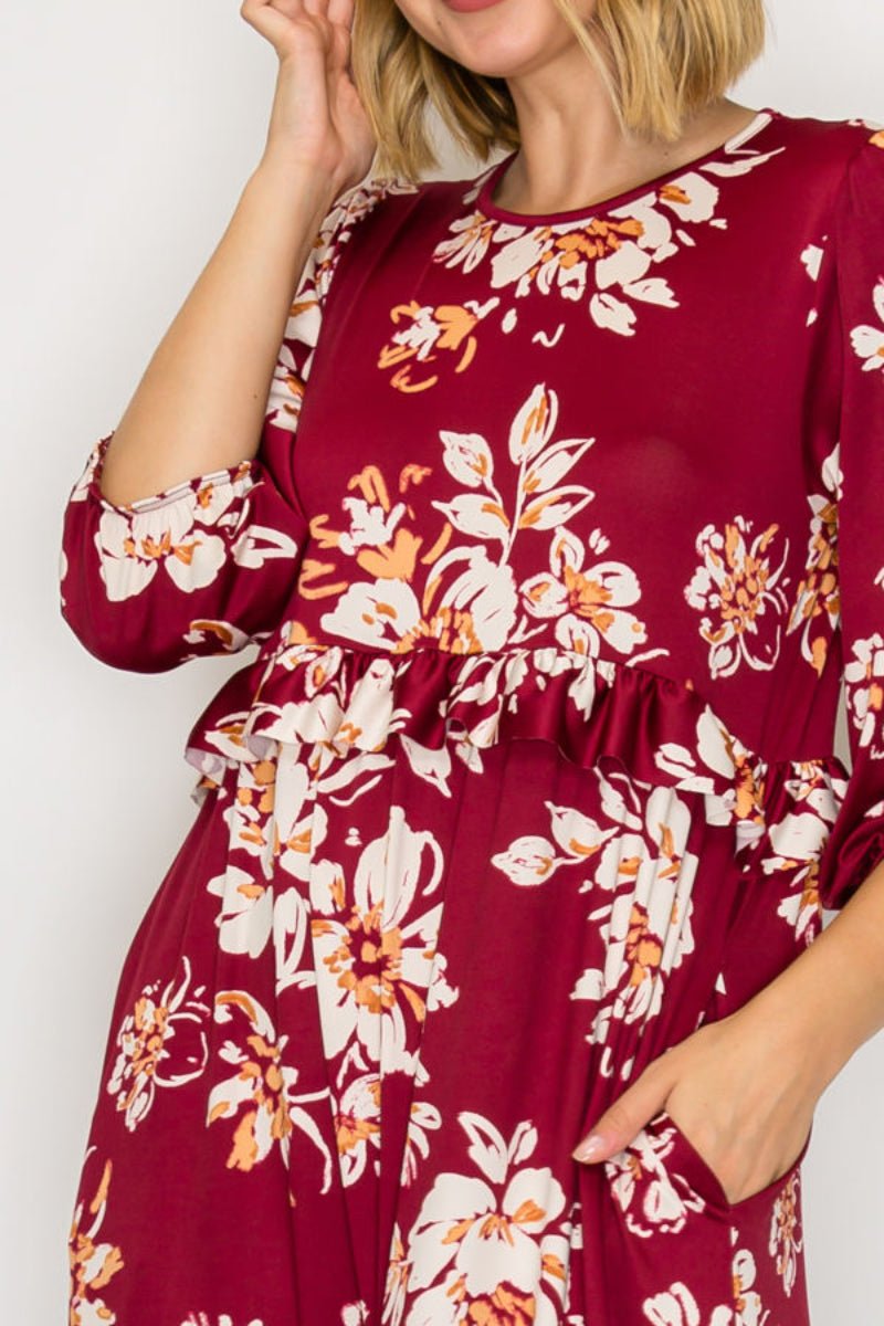 PLUS SIZE TIERED RUFFLE MIDI DRESS WITH SIDE POCKETS