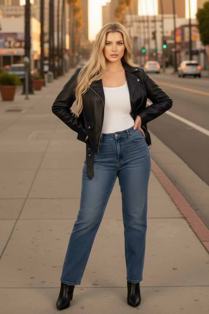 BLACK ZIPPERED FAUX LEATHER JACKET