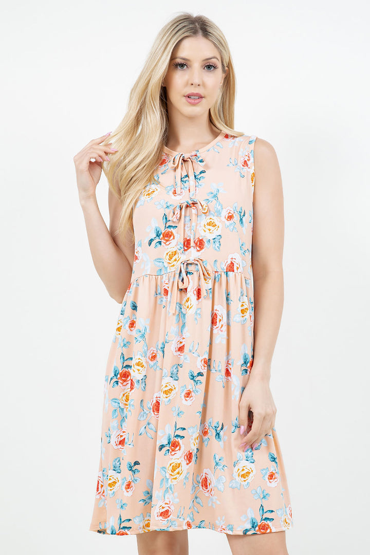 FRONT TIE BOW TANK TUNIC DRESS WITH SIDE POCKTES