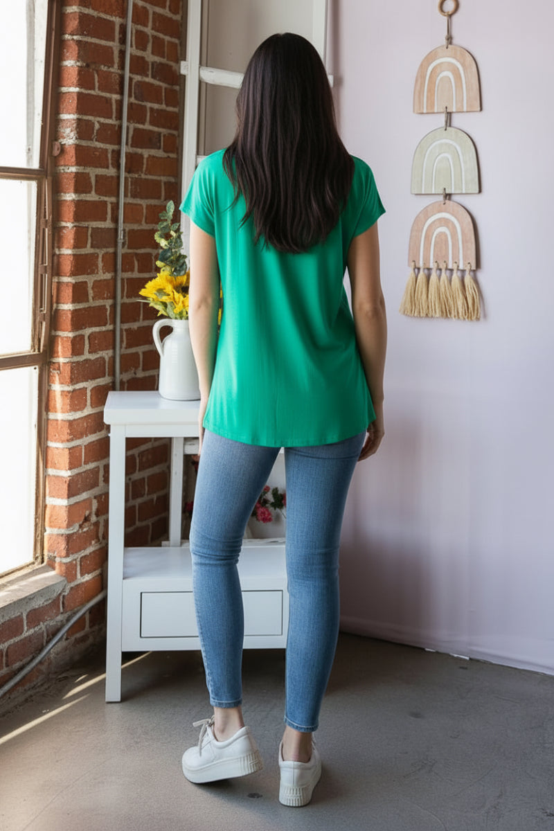 PLUS SIZE SHORT SLEEVE BASIC MANDARIN COLLAR NECK SOLID TOP-HMET7033S