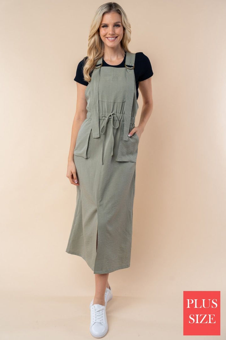 SLEEVELESS SOLID KNIT PLUS SIZE OVERALL DRESS