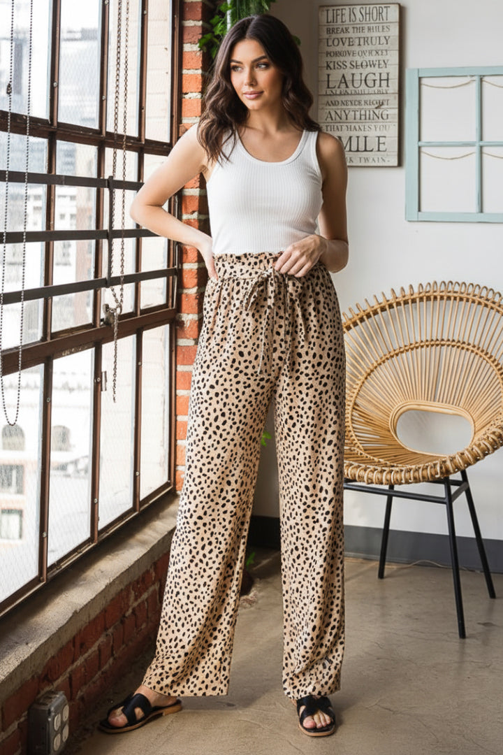 PLUS SIZE ANIMAL PRINT CASUAL PANTS WITH PAPERBAG WAISTBAND-HMEP6700-10
