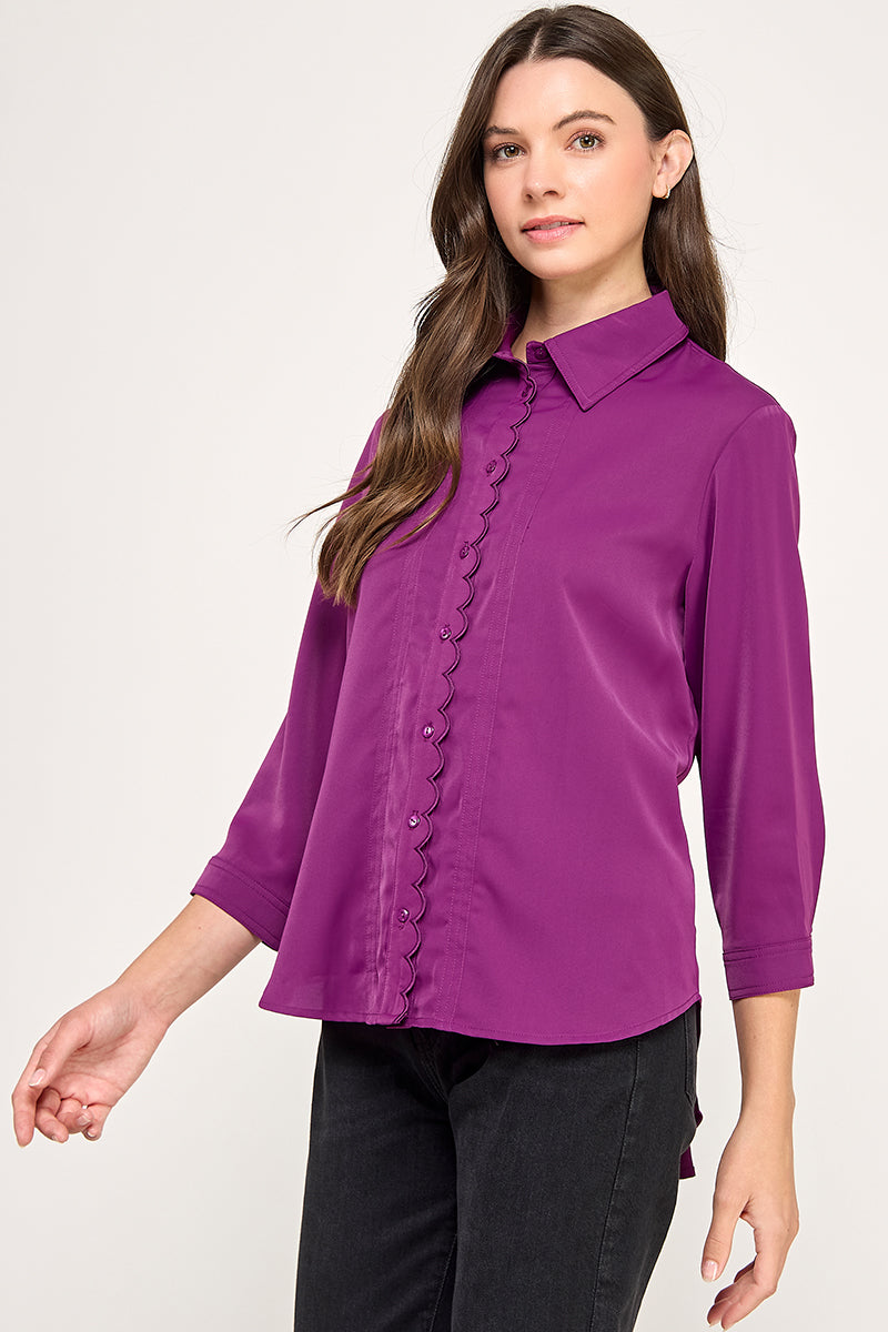 BUTTON DOWN 3/4TH SLEEVE BLOUSE