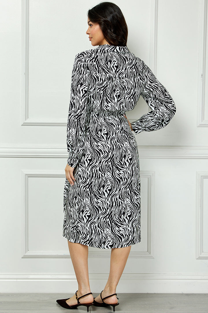 LONG SLEEVE DRESS WITH FAUX WRAP