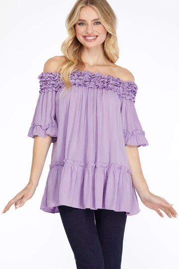 RUFFLED OFF SHOULDER TIERED TOP SKSY6273