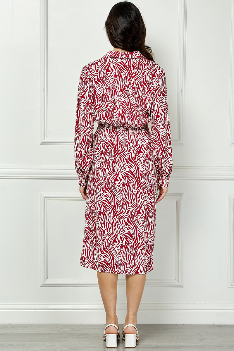 LONG SLEEVE DRESS WITH FAUX WRAP