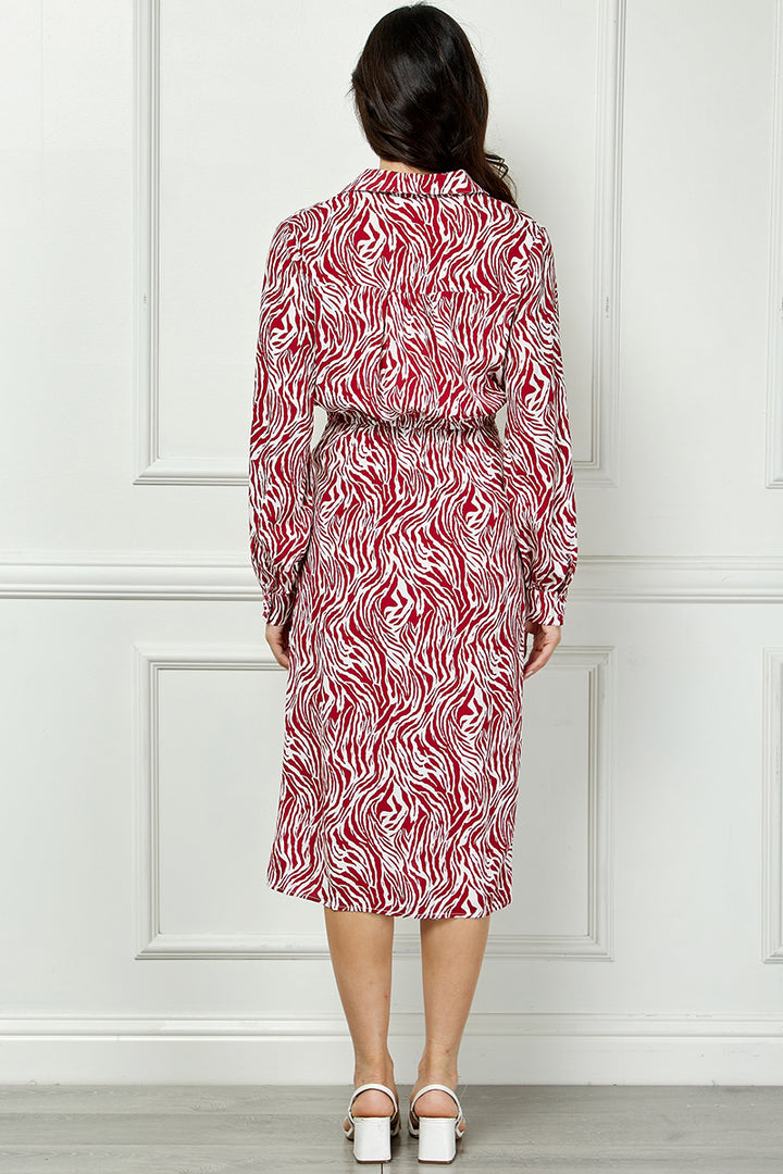 LONG SLEEVE DRESS WITH FAUX WRAP