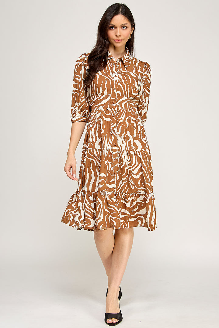 COLLARED BUTTON DOWN MIDI DRESS