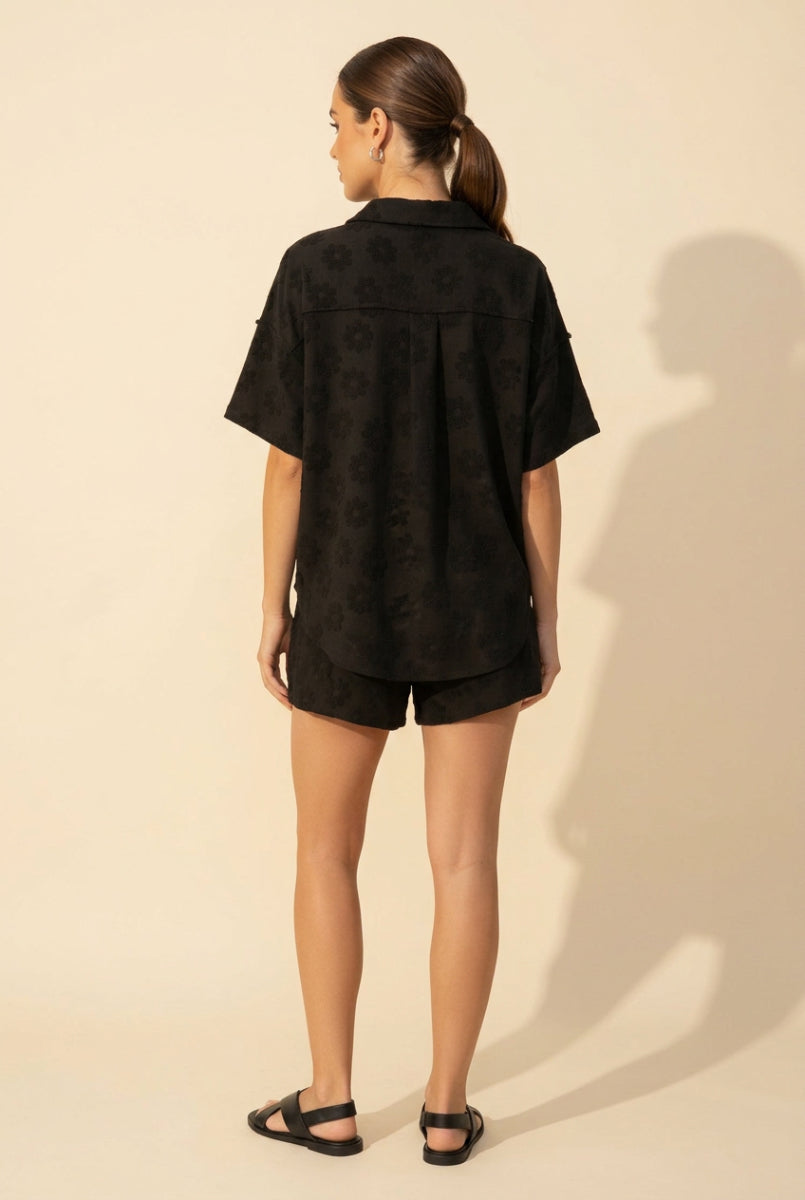PLUS SIZE BUTTON DOWN SHORT SLEVE TOP HMET7805-12