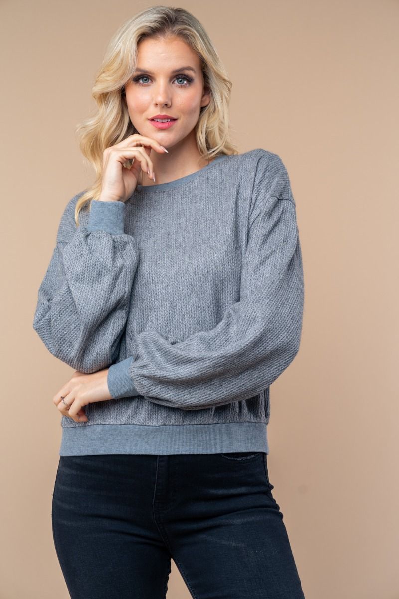 SOLID KNIT PULLOVER TOP-WBT25521XL