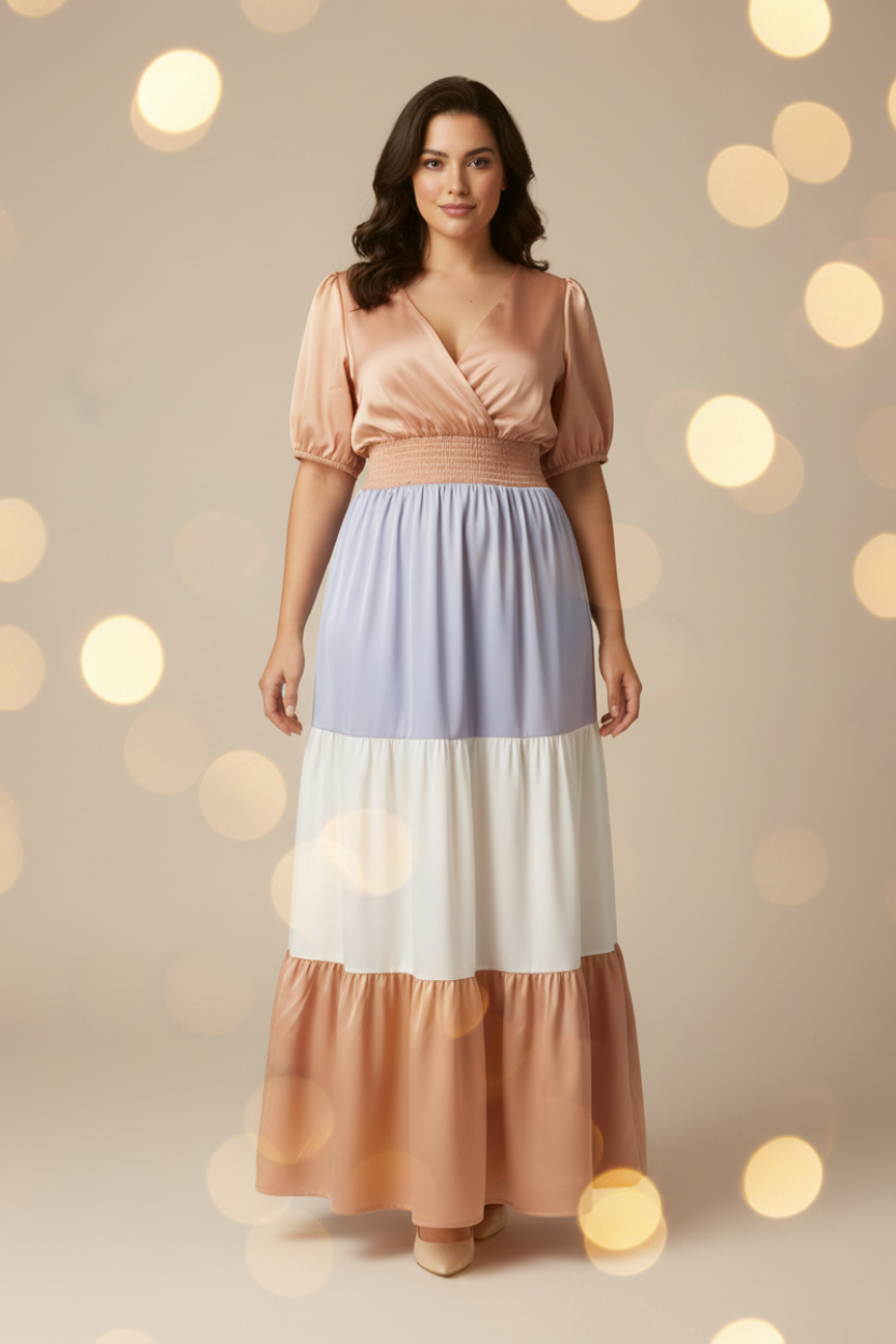 PLUS SIZE COLOR BLOCK MAXI DRESS
