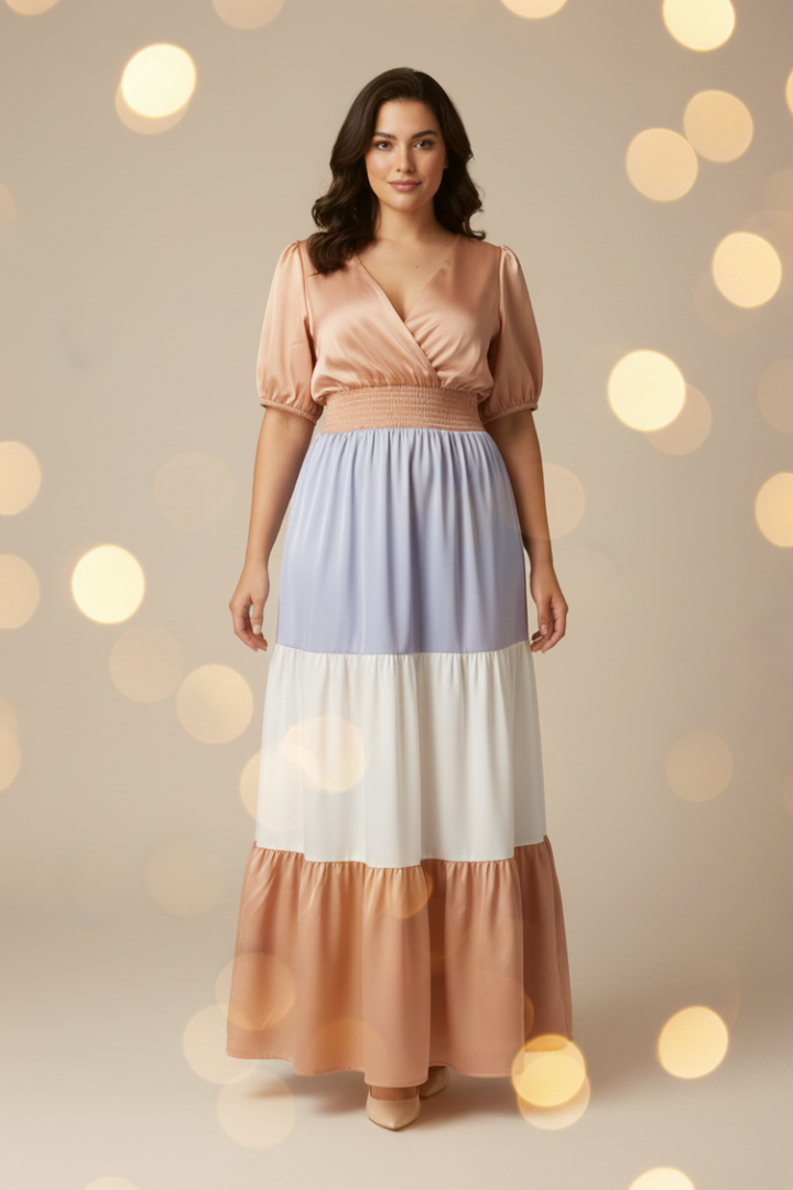 PLUS SIZE COLOR BLOCK MAXI DRESS