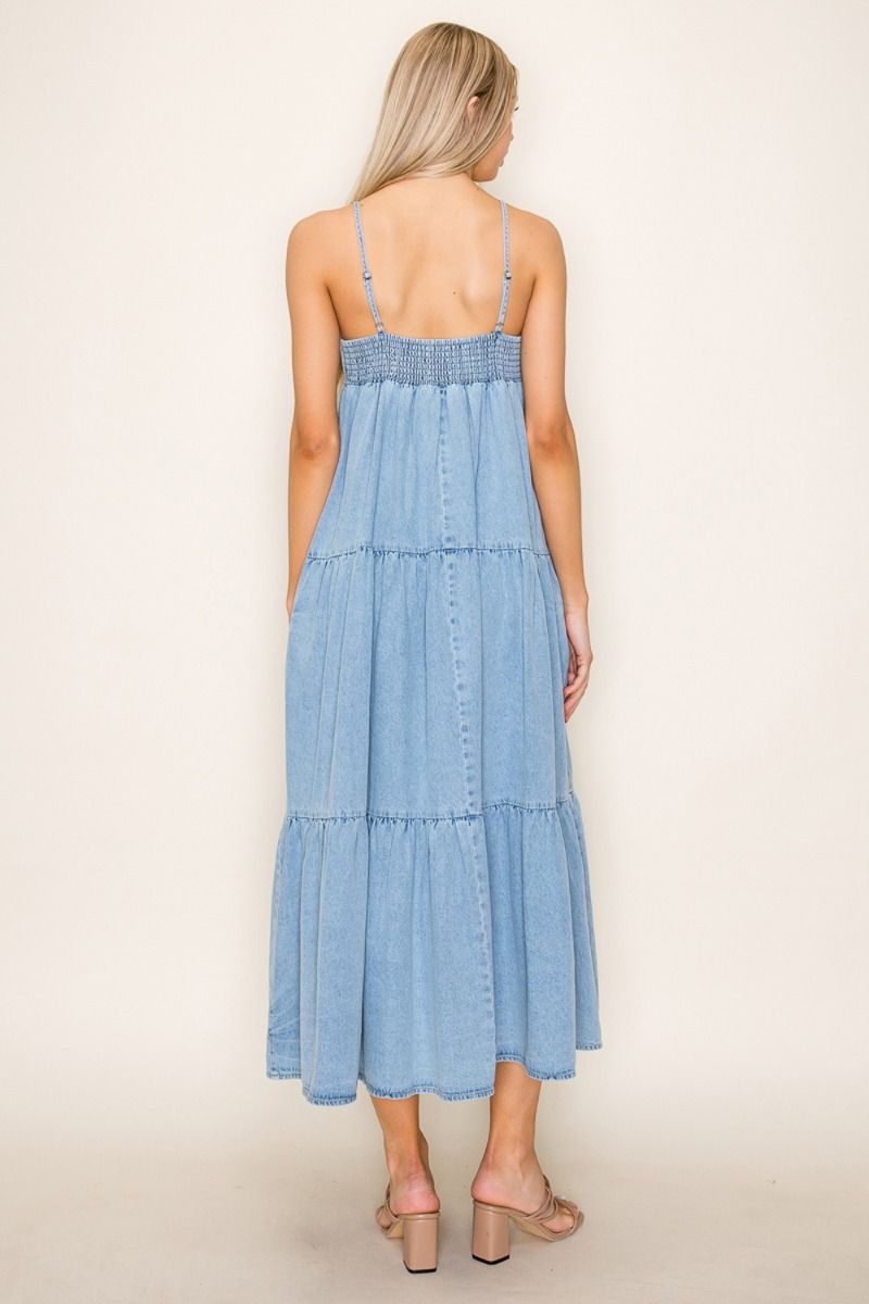 SQUARE NECK DENIM MAXI DRESS WBD90759XL