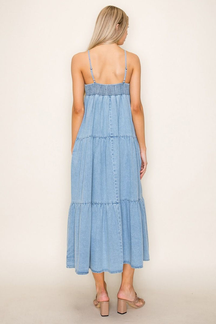 SQUARE NECK DENIM MAXI DRESS WBD90759XL