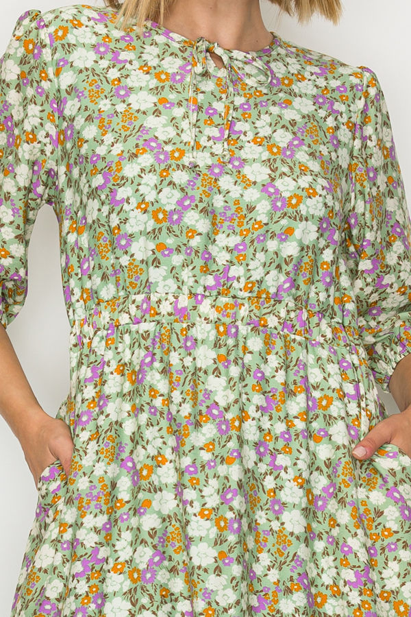 PLUS SIZE FLORAL BOHO MIDI DRESS WITH SIDE POCKETS