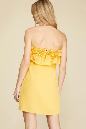 HOT PINK RUFFLED DETAIL TEXTURED SLEEVELESS WOVEN MINI DRESS