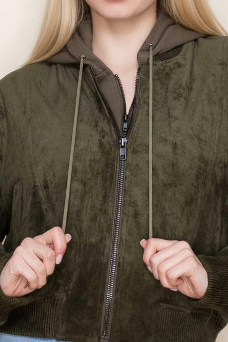 LONG SLEEVE FRONT ZIP-UP SOLID SUEDE JACKT-WBT11137XL