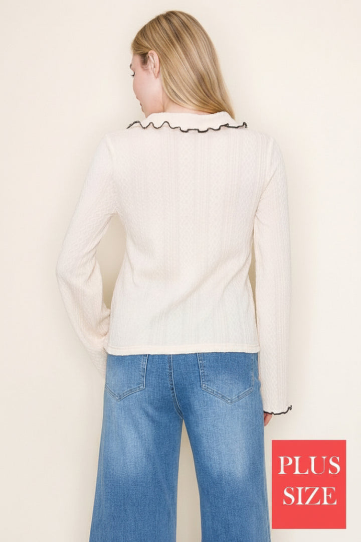PLUS SIZE LONG SLEEVE SOLID BUTTON DOWN TOP WBT10996