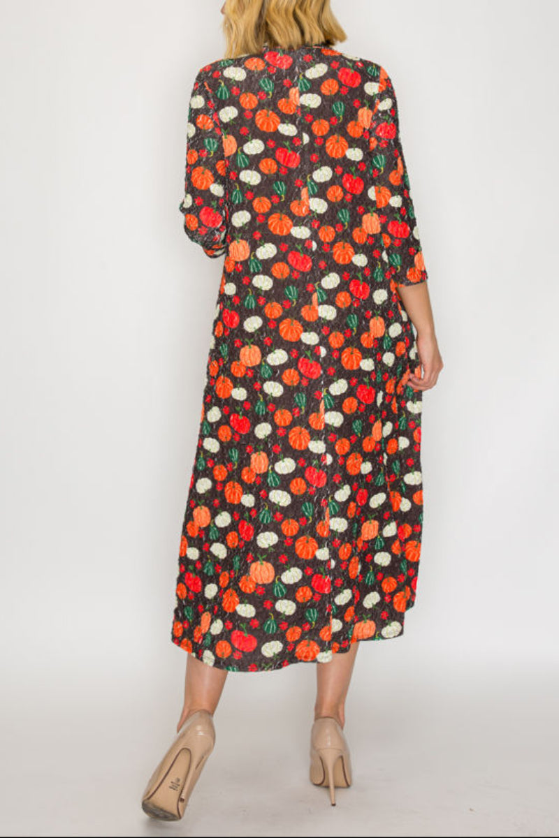 PLUS SIZE TIE-NECK A-LINE MODEST DRESS WITH SIDE POKTES