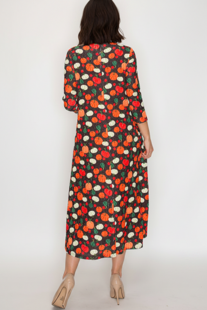 TIE-NECK A-LINE MODEST DRESS WITH SIDE POKTES-SHVL5831-J