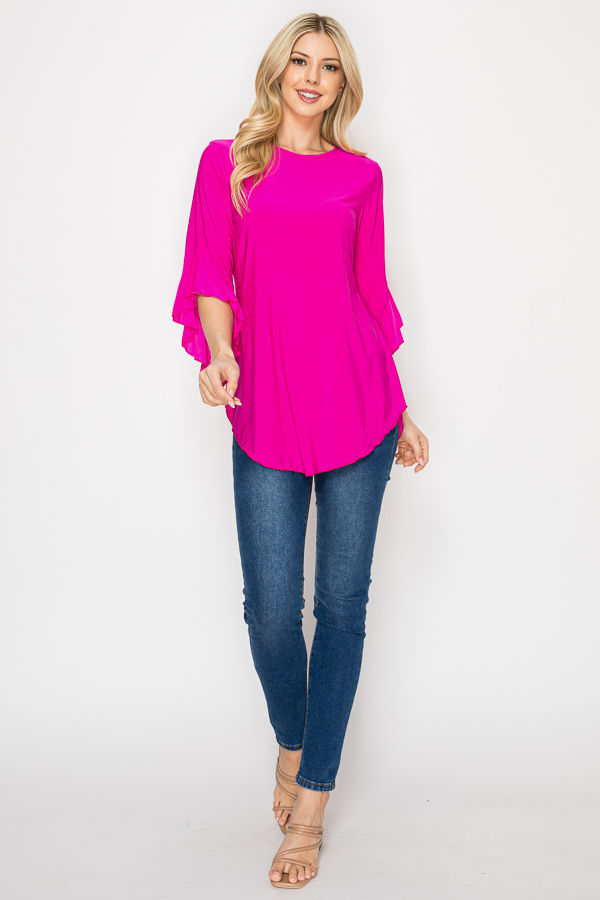 PLUS SIZE SOLID 3/4 BELL SLEEVES TUNIC TOP