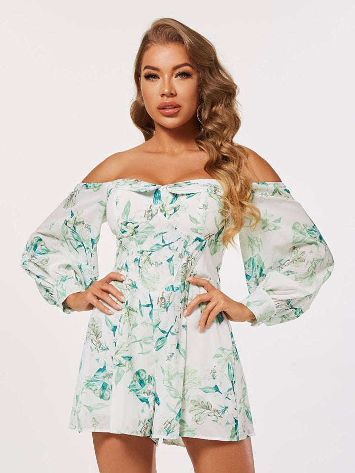 FLORAL LONG SLEEVES OFF SHOULDER ROMPER CWCR38169