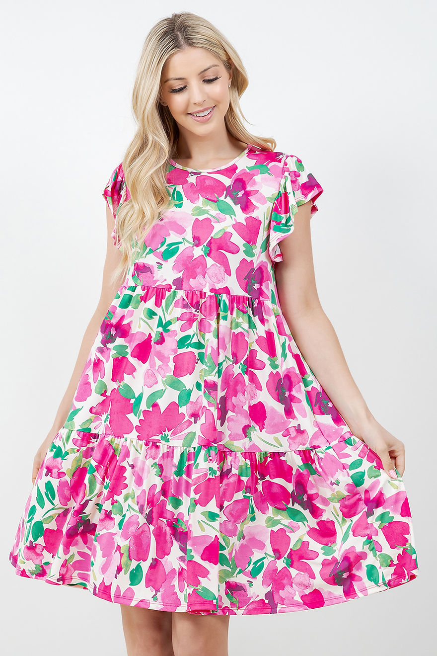 CASUAL PLUS SIZE SHORT DRESS RUFFLE SLEEVES DETAIL-SHVC5842