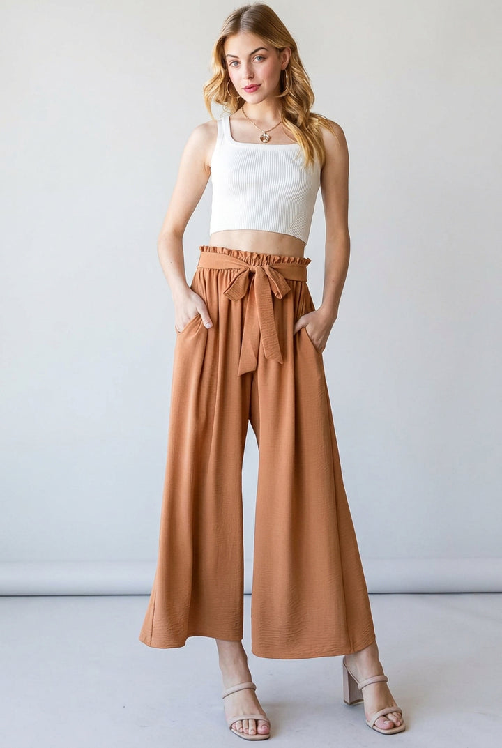 PLUS SIZE SOLID CASUAL PANTS WITH PAPERBAG WAISTBAND-HMEP6772-10