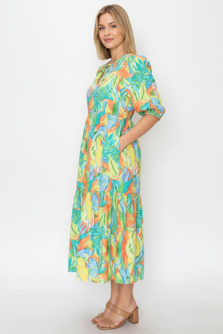 VIBRANT TROPICAL PRINT MIDI DRESS SHVL5994-D