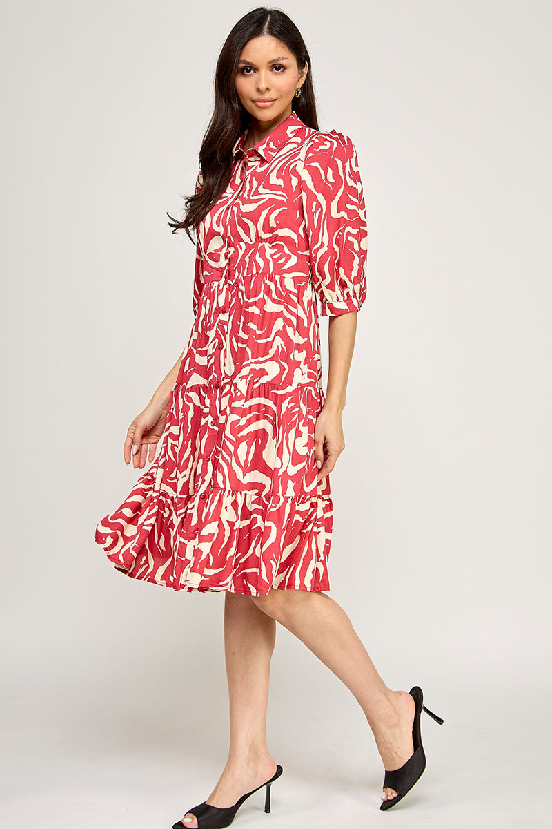 COLLARED BUTTON DOWN MIDI DRESS