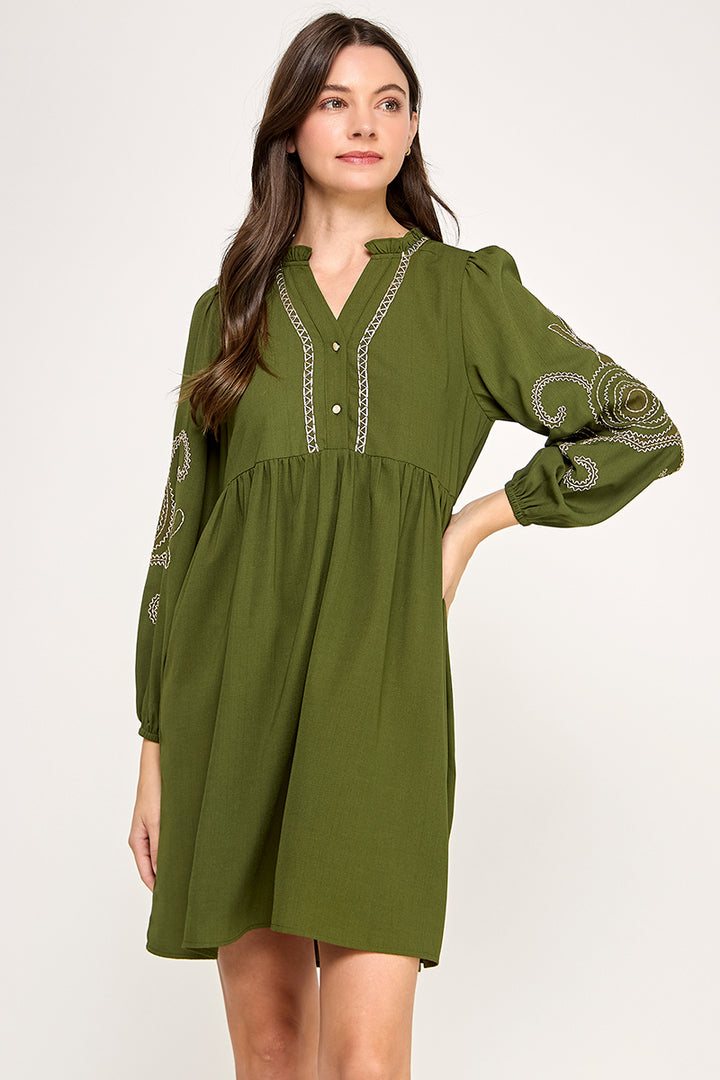 EMBROIDERED LONG SLEEVE DRESS