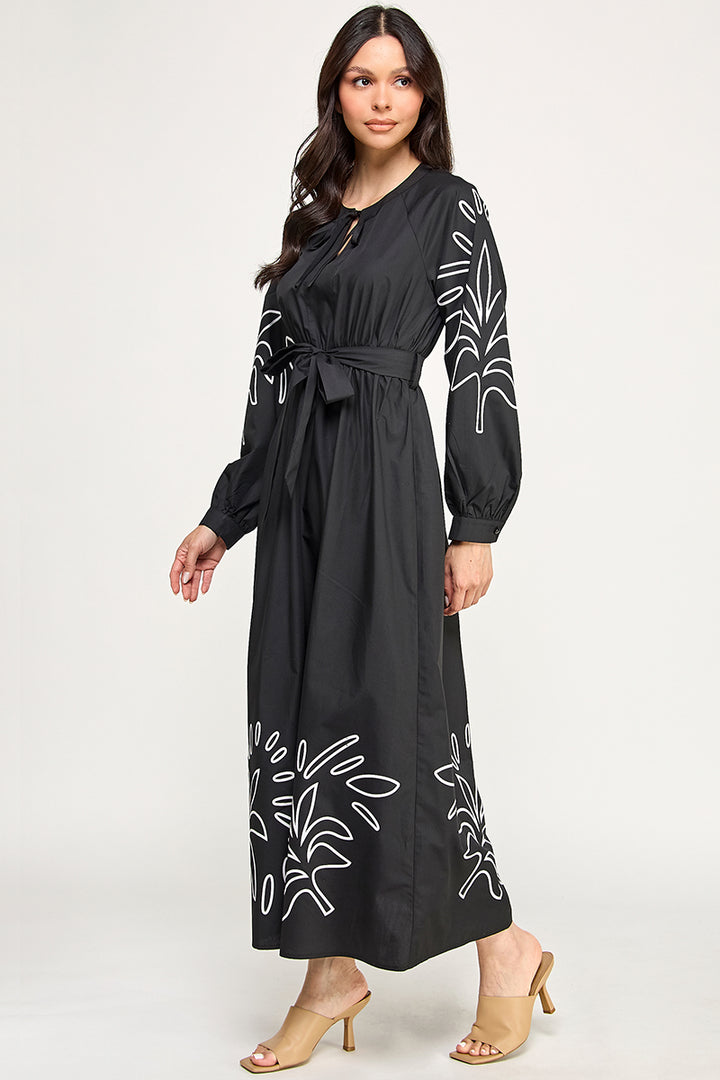 LONG SEEVE MAXI EMBROIDERED DRESS